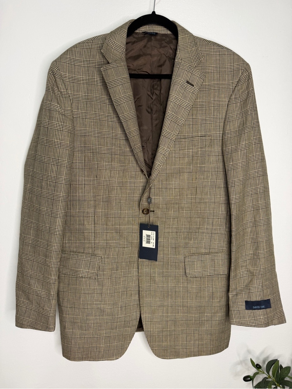 NWT DAVID CHU Men's Tan Glen Plaid Blazer